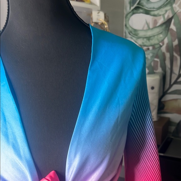 SHEIN Blue and Pink Ombre Tie-Front Top - Picture 5 of 8